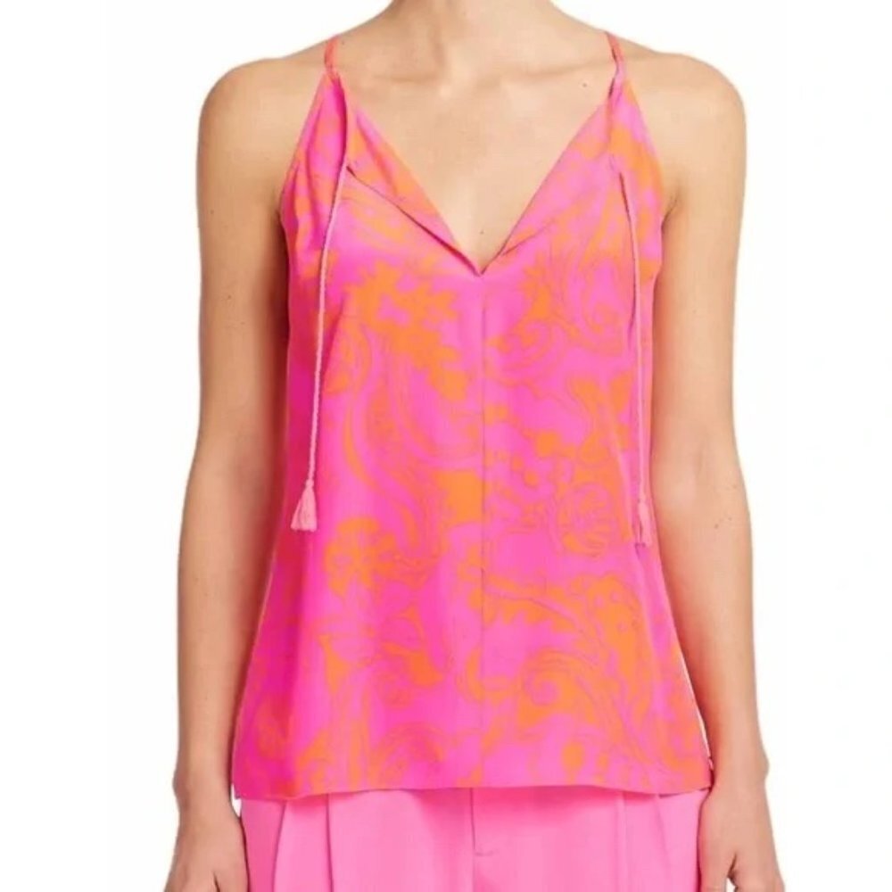 Lilly Pulitzer Pink Finn Silk Halter Pop Orange Tassel Tank Top/Cami Size XS